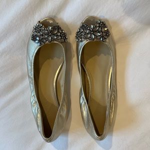 Vera Wang Gold/Pewter Embellished Open-Toe Flats